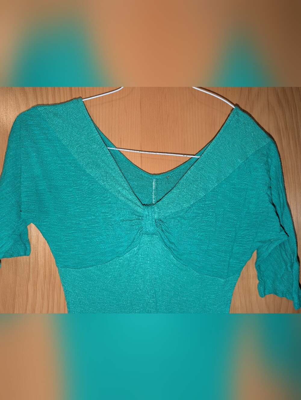Women’s Teal Knot-Front Short Sleeve Top - Picture 2 of 3